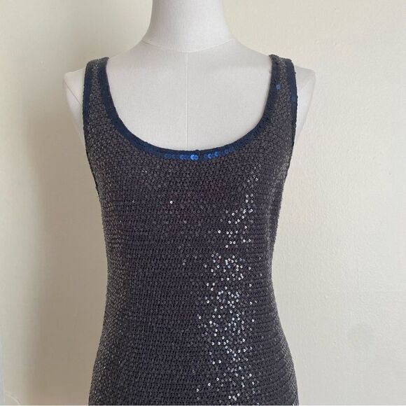 Iisli Knit Gray & Navy Sequin Mini Cocktail Dress Size Small - Picture 3 of 12